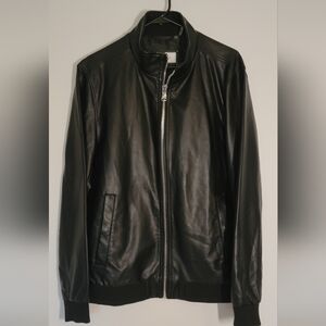 Calvin Klein Black Leather Bomber Jacket